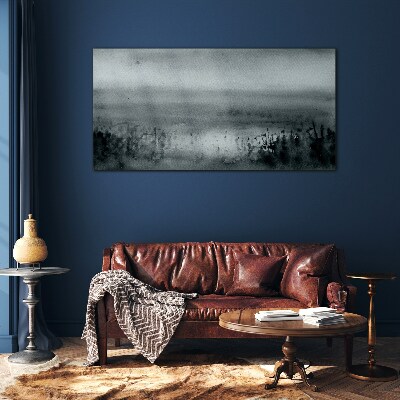 Glasbild Grau-felsige Nebellandschaft