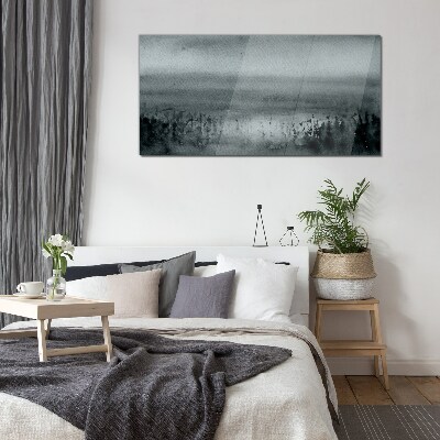 Glasbild Grau-felsige Nebellandschaft