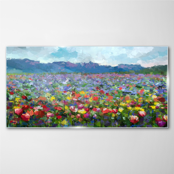 Glasbild Blumenlandschaft in Pastellfarben