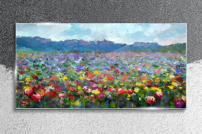 Glasbild Blumenlandschaft in Pastellfarben