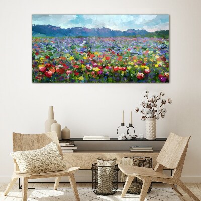 Glasbild Blumenlandschaft in Pastellfarben