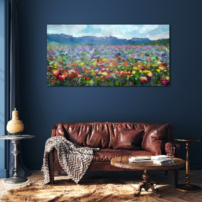 Glasbild Blumenlandschaft in Pastellfarben