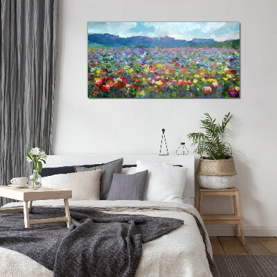 Glasbild Blumenlandschaft in Pastellfarben