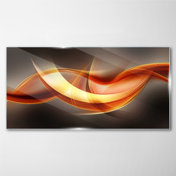 Glasbild Dynamische Wellen warmer Farben