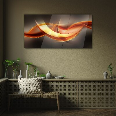 Glasbild Dynamische Wellen warmer Farben