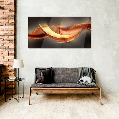 Glasbild Dynamische Wellen warmer Farben