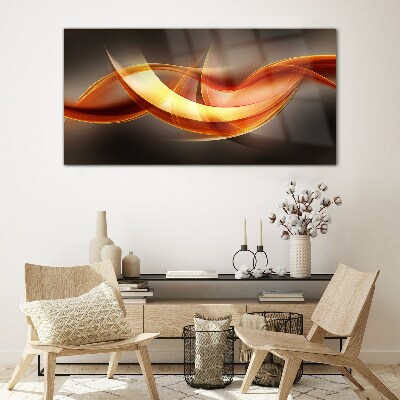 Glasbild Dynamische Wellen warmer Farben