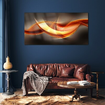 Glasbild Dynamische Wellen warmer Farben