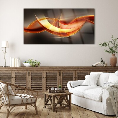 Glasbild Dynamische Wellen warmer Farben