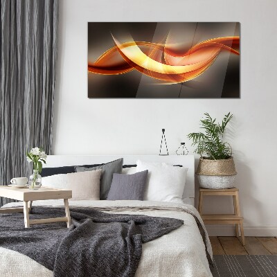Glasbild Dynamische Wellen warmer Farben