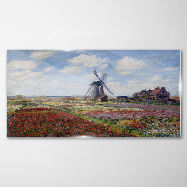 Glasbild Landschaft mit einer Windmühle
