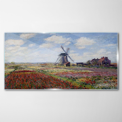 Glasbild Landschaft mit einer Windmühle
