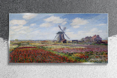 Glasbild Landschaft mit einer Windmühle