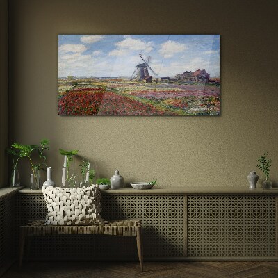 Glasbild Landschaft mit einer Windmühle