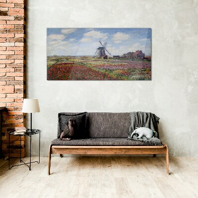 Glasbild Landschaft mit einer Windmühle