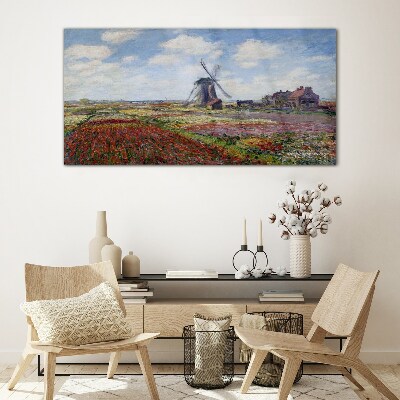 Glasbild Landschaft mit einer Windmühle