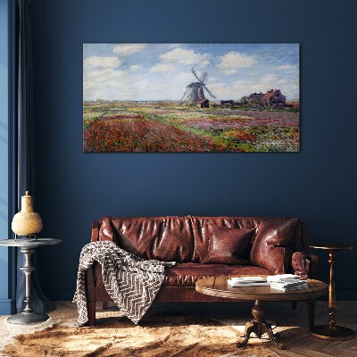 Glasbild Landschaft mit einer Windmühle
