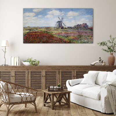 Glasbild Landschaft mit einer Windmühle