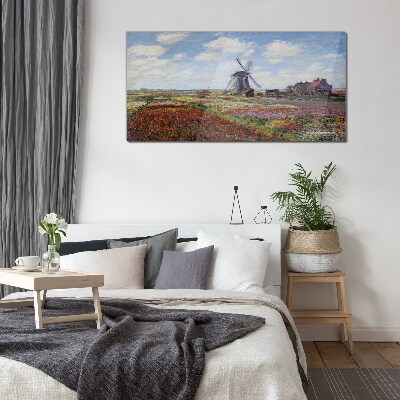 Glasbild Landschaft mit einer Windmühle