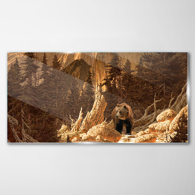 Glasbild Grizzly in einer Berglandschaft