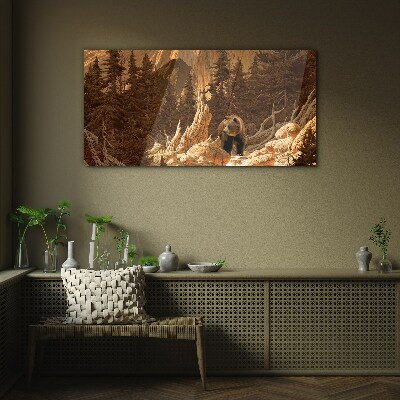 Glasbild Grizzly in einer Berglandschaft
