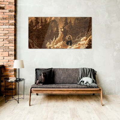 Glasbild Grizzly in einer Berglandschaft