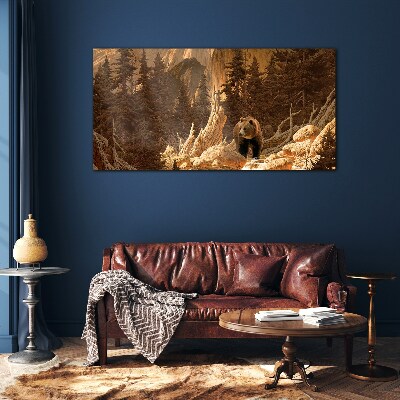 Glasbild Grizzly in einer Berglandschaft
