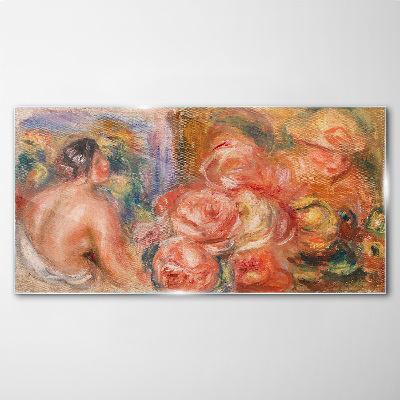Glasbild Blumen und eine Frau