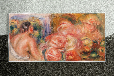 Glasbild Blumen und eine Frau