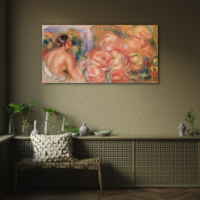 Glasbild Blumen und eine Frau