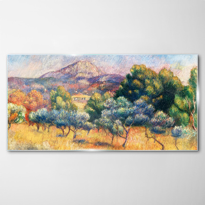 Glasbild Farbenfrohe Berglandschaft
