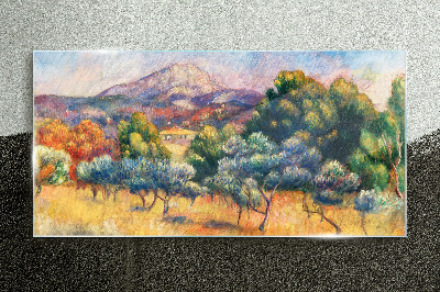 Glasbild Farbenfrohe Berglandschaft