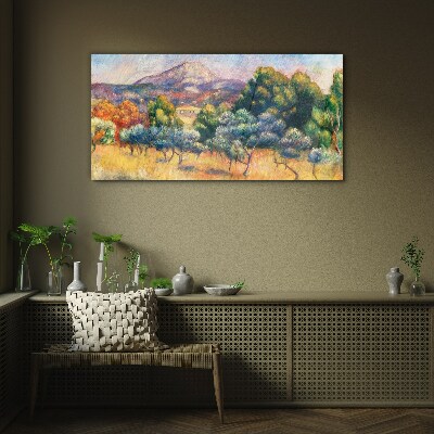 Glasbild Farbenfrohe Berglandschaft