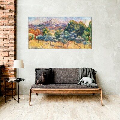 Glasbild Farbenfrohe Berglandschaft