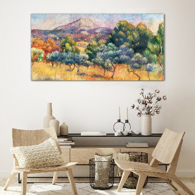 Glasbild Farbenfrohe Berglandschaft
