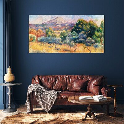 Glasbild Farbenfrohe Berglandschaft