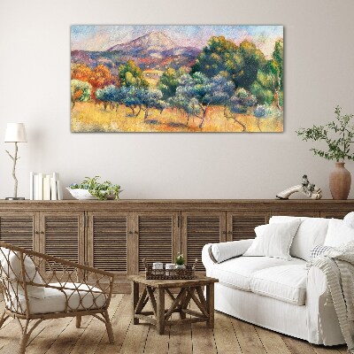 Glasbild Farbenfrohe Berglandschaft