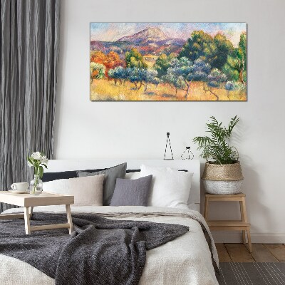 Glasbild Farbenfrohe Berglandschaft