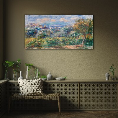 Glasbild Landschaft mit Oliven