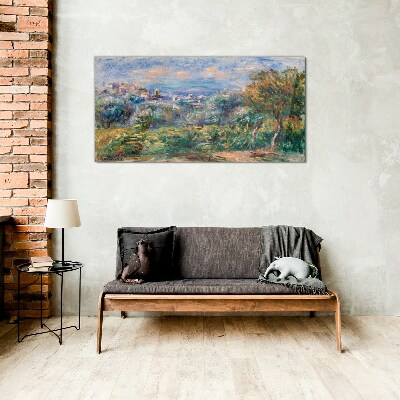 Glasbild Landschaft mit Oliven
