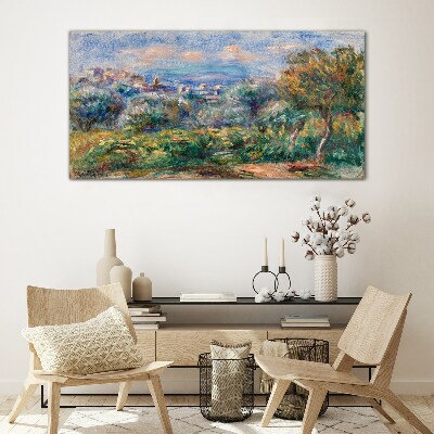 Glasbild Landschaft mit Oliven