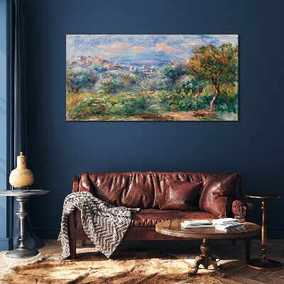 Glasbild Landschaft mit Oliven