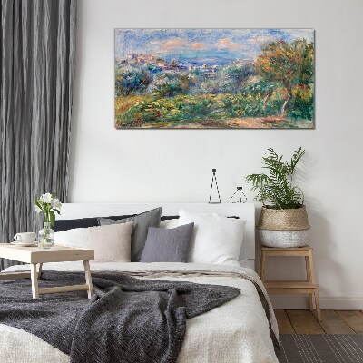 Glasbild Landschaft mit Oliven