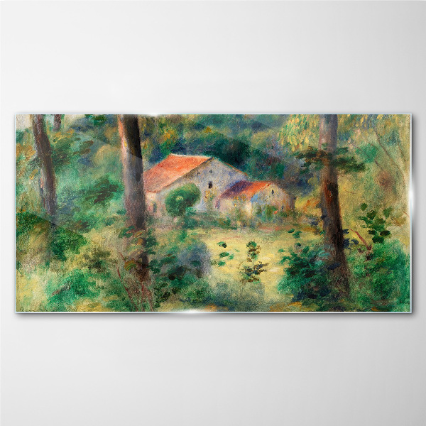 Glasbild Grüne Landschaft mit Häusern