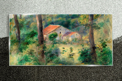 Glasbild Grüne Landschaft mit Häusern