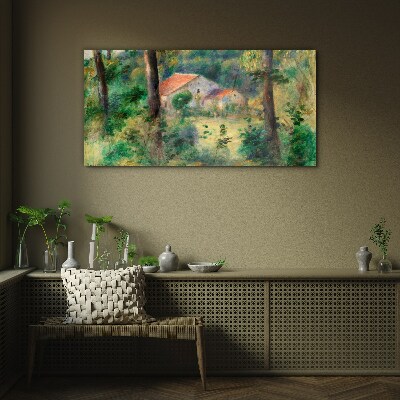 Glasbild Grüne Landschaft mit Häusern