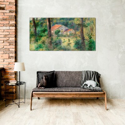 Glasbild Grüne Landschaft mit Häusern