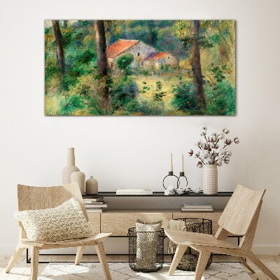 Glasbild Grüne Landschaft mit Häusern