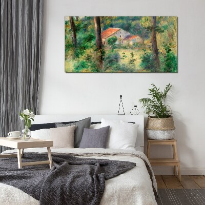 Glasbild Grüne Landschaft mit Häusern