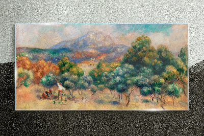 Bild auf glas Landschaft mit Bäumen und einem Häuschen